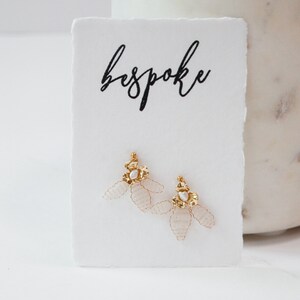 Gold Floral & Beaded Leaf Drop Earrings image 2