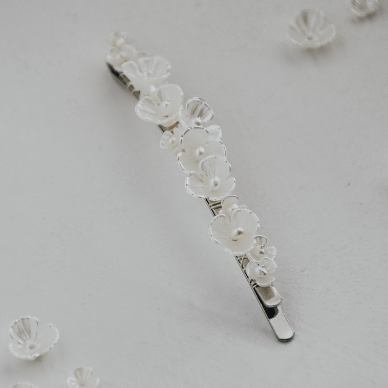 Ivory Flower Barrette Scattered, Clustered Tiny Flowers on a Slide Barrette Wedding Hair Accessories image 7