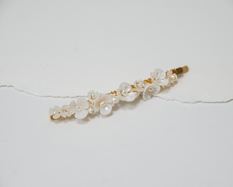 Ivory Flower Barrette Scattered, Clustered Tiny Flowers on a Slide Barrette Wedding Hair Accessories image 5