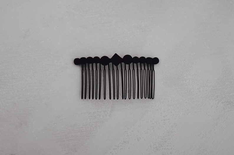 Ultra Modern Bridal Handmade Geometric Headpiece Minimalist and Contemporary Style Art Deco Geometric Matte Black Beaded Hair Comb