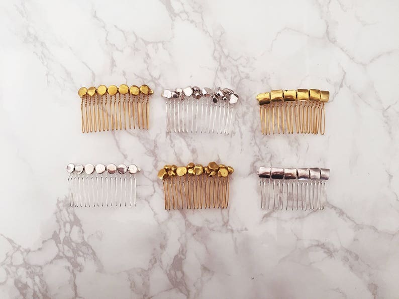 Bedrock Art Deco Bridal Accessories Modern Gold or Silver Stone Hair Comb Handmade Geometric Headpiece Contemporary Minimalist Style