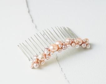 BLUSH SIREN | Pearl Cluster Hair Comb | Elegant Pearl Bridal Wedding Hair Comb | 3" Gold, Rose Gold, or Silver Hair Comb