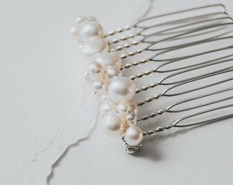 MINI SIREN | Small Pearl Cluster Hair Comb | Elegant Pearl Bridal Wedding Hair Comb | 1.75" Gold, Rose Gold, or Silver Hair Comb