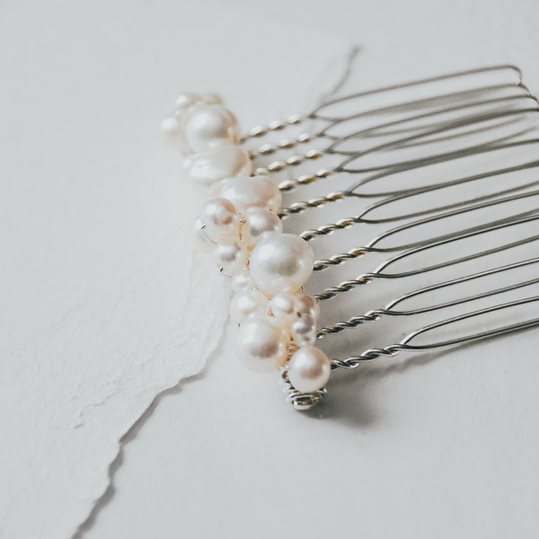 MINI SIREN | Small Pearl Cluster Hair Comb | Elegant Pearl Bridal Wedding Hair Comb | 1.75" Gold, Rose Gold, or Silver Hair Comb