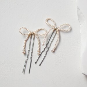 Mini Pearl Bow Hair Pins Set of 2 image 3