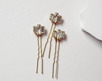 Baguette Rhinestone Hair Pins (Set of 3) | art deco style wedding accessories