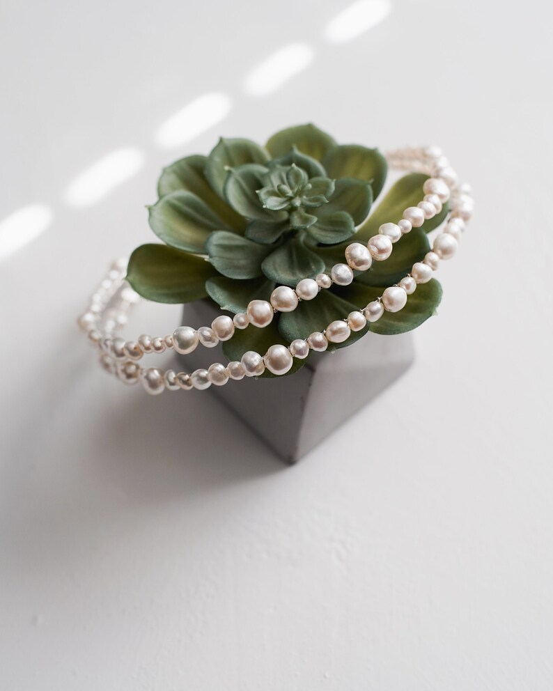 Freshwater Pearl Double Row Headband Simple and Modern Wedding Accessories Bridesmaid & Bridal Hair Barrettes image 2