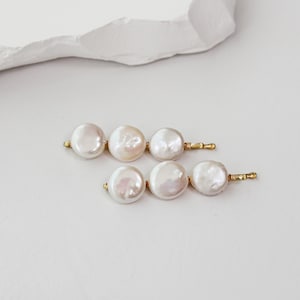 Freshwater Coin Pearl Bobby Pins (Set of 2) | dainty coin pearls arranged on a minimal pair of bobby pins