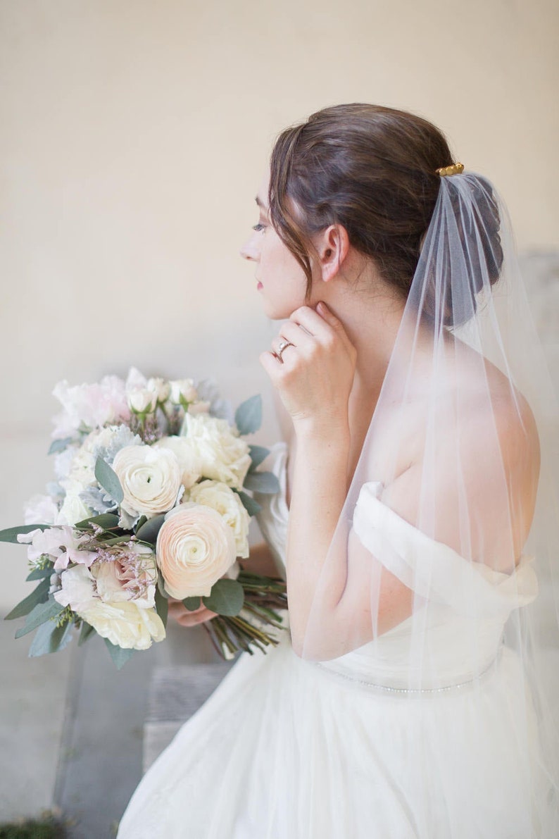 ORCHID Single Tier Illusion Tulle Veil l Wide Chapel Veil with Natural Raw Edge & Geometric Gold Comb image 1