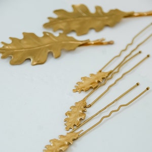 Mini Gold Oak Leaf Hair Pins Set of 3 Woodland Inspired Branch and Leaf Wedding Hair Accessories image 5