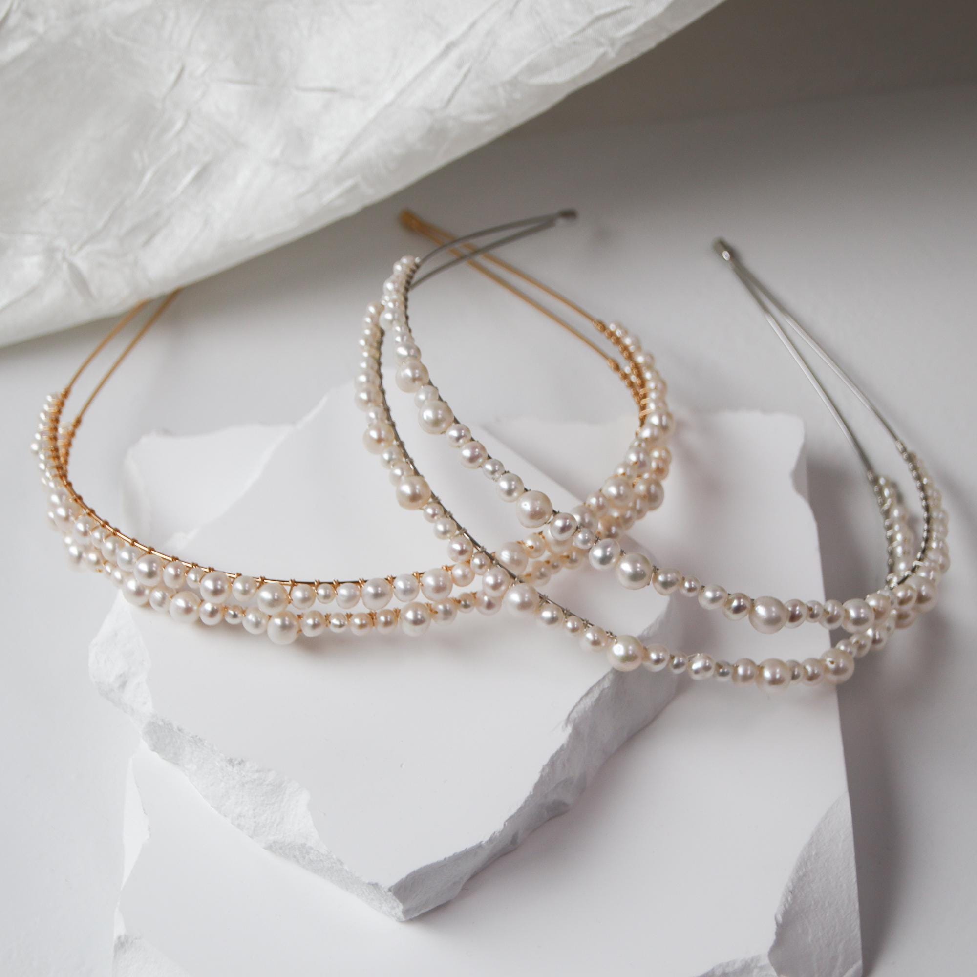 NWT 12th Tribe Chic Pearl Double Row Headband Pearl & Rhinestone Double Row Gold Headband – cllovestudio main image 2