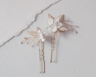 Wildflower Hair Pins (Set of 2) | ivory floral bridal accessories made by hand with love