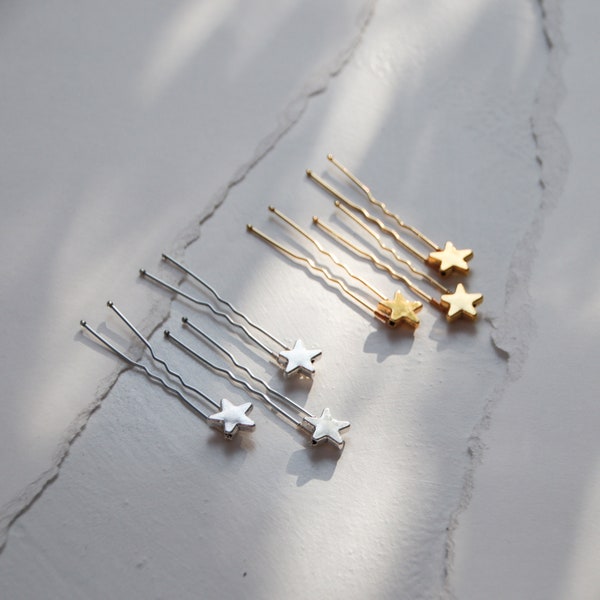 Antique Star Hair Pins (Set of 3, Silver or Gold) | celestial night sky themed bridal wedding accessories