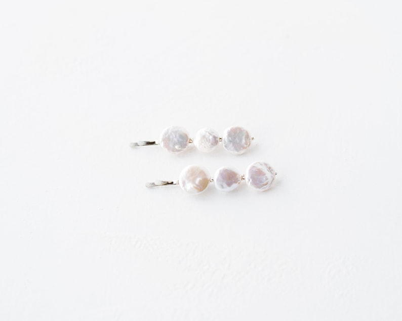 Freshwater Pearl Hair Pins Set of 2 Gold, Silver, and Rose Gold Simple and Modern Wedding Accessories Bridesmaid & Bridal Hair Pins image 3