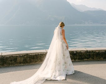 Cloud Minimal Cathedral Bridal Veil: extra long and wide wedding veil in illusion tulle