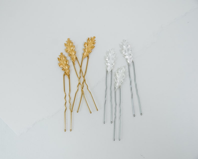 Mini Gold Oak Leaf Hair Pins Set of 3 Woodland Inspired Branch and Leaf Wedding Hair Accessories image 2