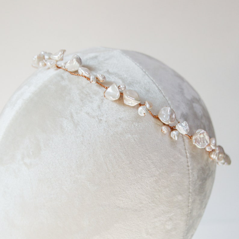 Nugget Pearl Hair Vine gold bridal hair vine with clusters of baroque keshi pearls image 4