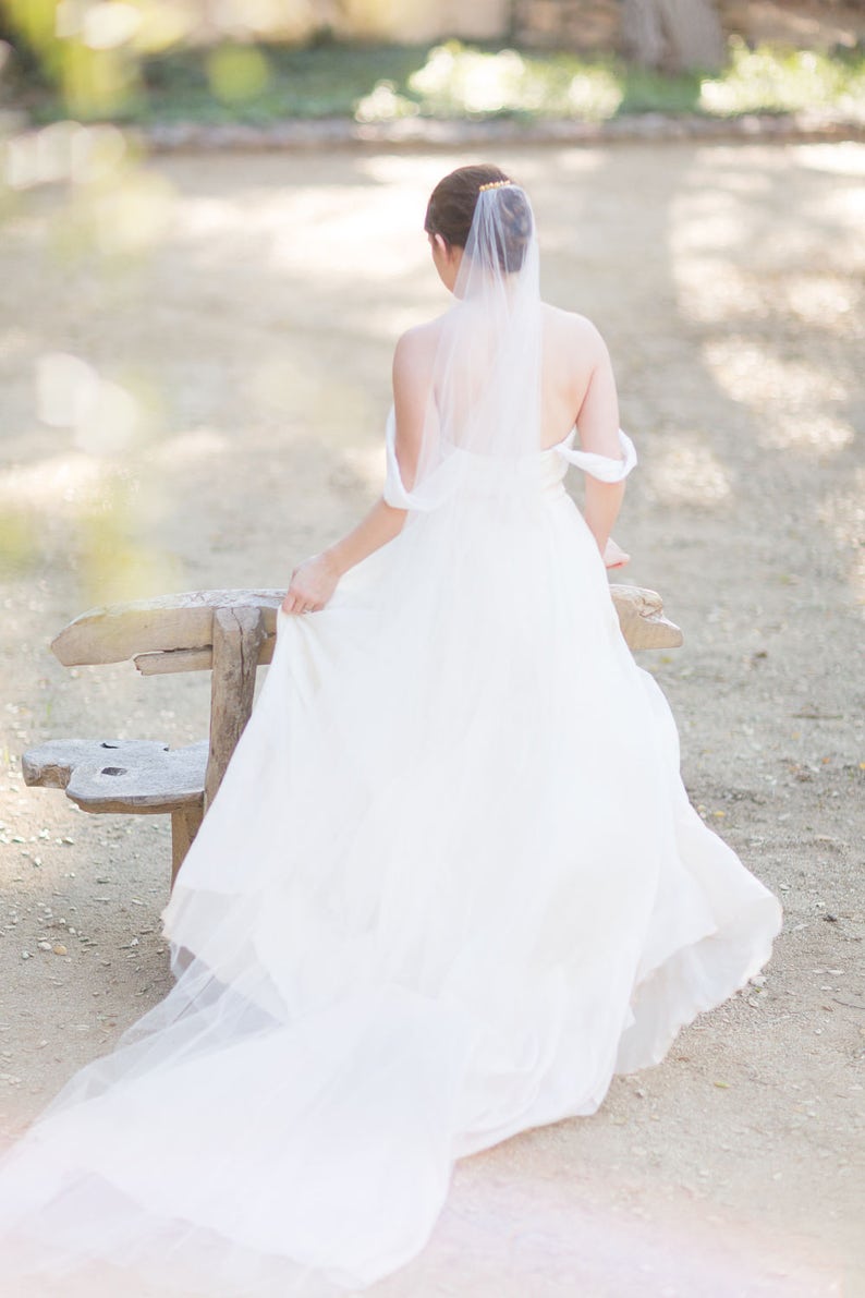 ORCHID Single Tier Illusion Tulle Veil l Wide Chapel Veil with Natural Raw Edge & Geometric Gold Comb image 4