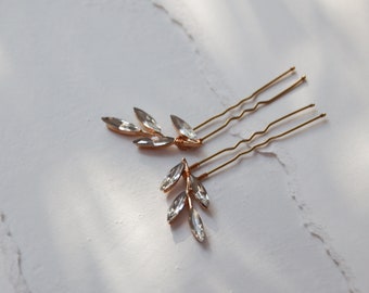 Gold Crystal Branch Hair Pins (Set of 2) | decorative bridal hair accessories with navette rhinestones