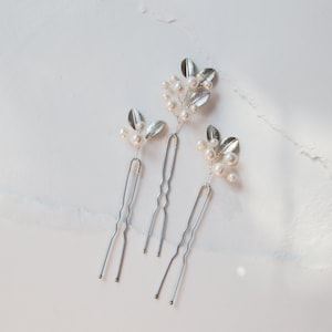Pearl Branch and Leaf Hair Pins (Set of 3) | Romantic & Fanciful Wedding Accessories | Floral and Branch Wedding Decorative Hair Accessories