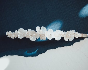 Ivory Flower Barrette | Scattered, Clustered Tiny Flowers on a Slide Barrette | Wedding Hair Accessories