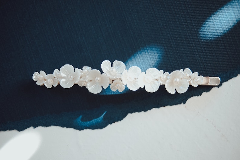 Ivory Flower Barrette Scattered, Clustered Tiny Flowers on a Slide Barrette Wedding Hair Accessories image 1