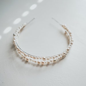 Freshwater Pearl Double Row Headband | Simple and Modern Wedding Accessories | Bridesmaid & Bridal Hair Barrettes