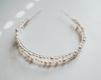 Freshwater Pearl Double Row Headband | Simple and Modern Wedding Accessories | Bridesmaid & Bridal Hair Barrettes