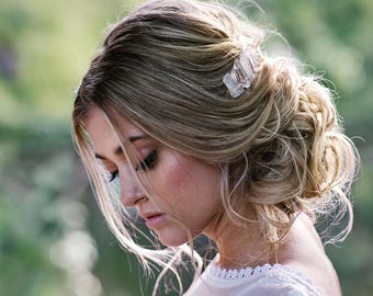 Enchanted Quartz Halo Hair Comb | Natural Raw Crystal Bridal Comb |  Handmade White Quartz and Gold/Silver/Rose Gold Wedding Accessories