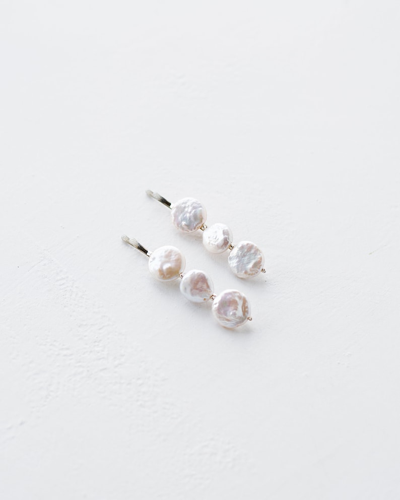 Freshwater Pearl Hair Pins Set of 2 Gold, Silver, and Rose Gold Simple and Modern Wedding Accessories Bridesmaid & Bridal Hair Pins Silver