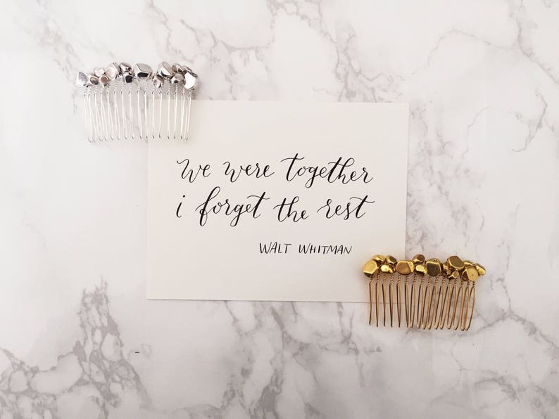 Bedrock Art Deco Bridal Accessories Modern Gold or Silver Stone Hair Comb Handmade Geometric Headpiece Contemporary Minimalist Style