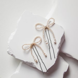 Mini Pearl Bow Hair Pins Set of 2 image 1