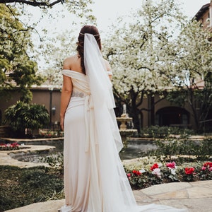 CALLA Ivory Silk Tulle Two Tier Chapel Length Veil Romantic Boho Traditional Classic Bridal Veil With Blusher and Raw Edge image 1