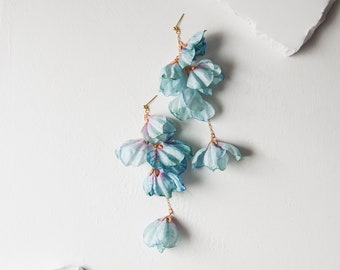 Watercolor Floral Earrings | dainty dangle earrings with ivory, pink, and dusty blue flowers