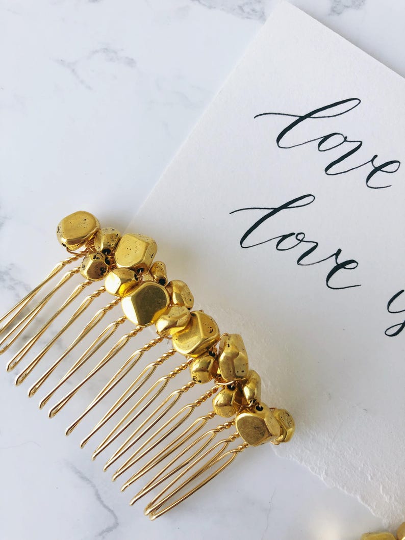Bedrock Art Deco Bridal Accessories Modern Gold or Silver Stone Hair Comb Handmade Geometric Headpiece Contemporary Minimalist Style