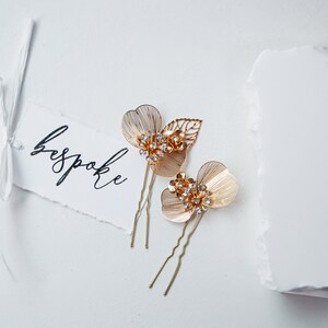 Aurora Hair Pins gold floral wedding accessories featuring filagreed flowers and rhinestones image 1