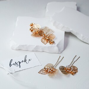 Aurora Hair Pins gold floral wedding accessories featuring filagreed flowers and rhinestones image 2