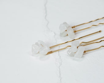 Natural Quartz Cluster Hair Pins (Set of 3)