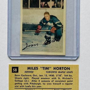 1952-53 Parkhurst TIM HORTON #58 Rookie RC hof Parkie - Carte de hockey fantaisie vintage