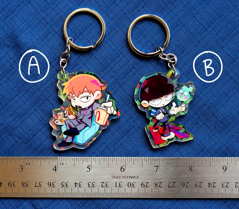 2'' Double-sided Holographic Acrylic Charm Psychic Anime Boy image 2