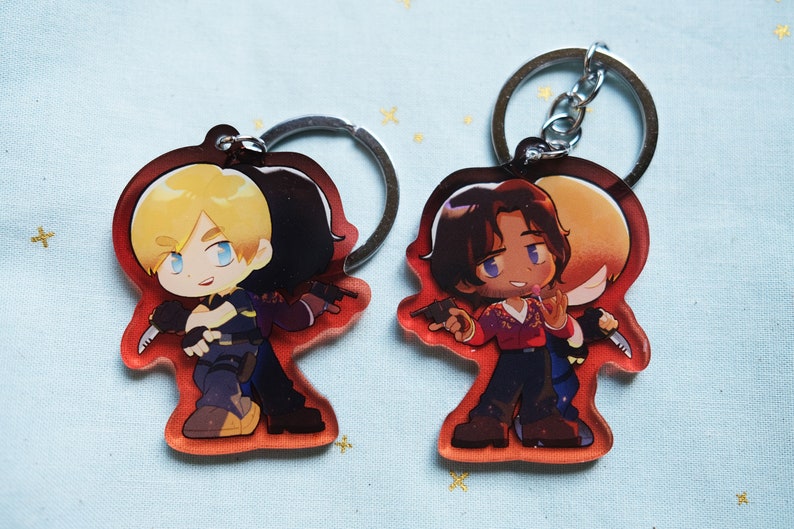 2'' Double-sided Acrylic Charm Biohazard Leon+Luis RE4 Remake