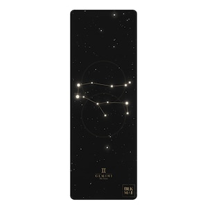Gemini Yoga Mat, Gemini Constellation Zodiac Star Map Mat, Black 24x70 Exercise Mat, Gemini Birthday Gift May June, Astrology Gift