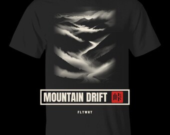 Mountain Drift Manga Graphic Tee | Zwart katoenen streetwear fltwht S-5XL