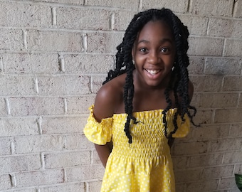 Yellow and White Polka Dot Dress