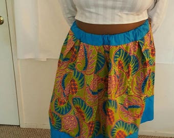 Blue/Green Print A-Line Skirt