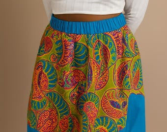 Blue/Green Print A-Line Skirt