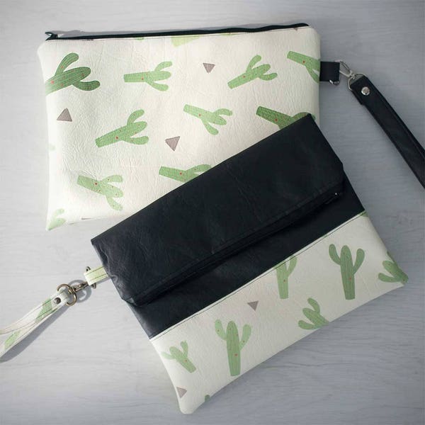 Cactus Fold over clutch- crossbody vegan leather- Cactus pouch- Cacti Handbag - Cactus Handbag - Cactus bag- Gift for Her.