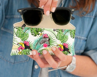 Summer case - Tropical leafs glasses case - Tropical -  sunglasses case- Soft case -  Glasses case vegan  - mothers day - summer accesories.
