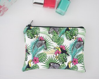 Palm leaf print - trending now print - tropical leaf print - banana leaves - makeup brush bag - vegan wallet slim - women bag minimalist.
