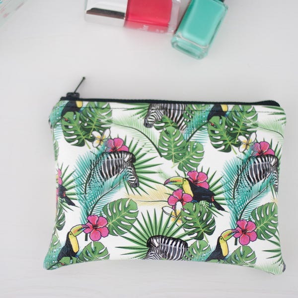 Palm leaf print - trending now print - tropical leaf print - banana leaves - makeup brush bag - vegan wallet slim - women bag minimalist.